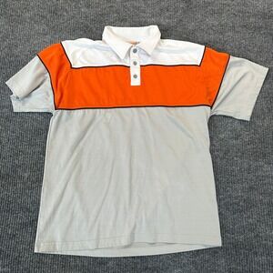 No Fear Mens Colorblock Polo Shirt Medium Grey Orange White Y2K Skater Style